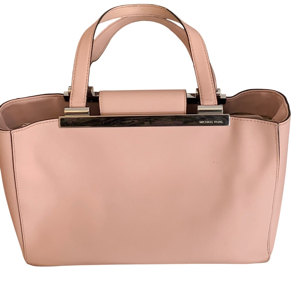 Michael Kors Pink Saffiano Leather Satchel Handbag Silver Hardware